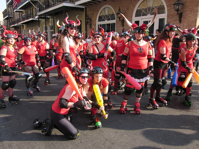 Instead of actual bulls, runners at San Fermin en Nueva Orleans are chased by the Big Easy Rollergirls. (Photo courtesy Infrogmation)