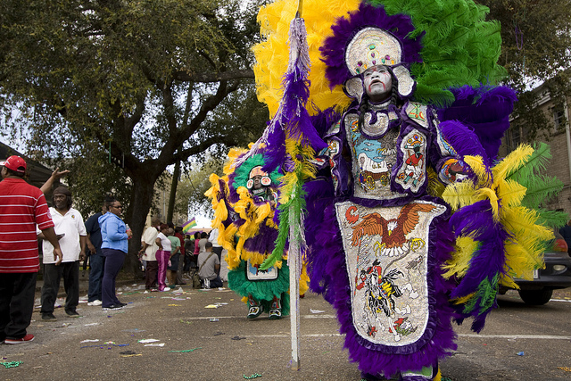 The Mardi Gras Indians never disclose when or where they will be seen, so seeing them on Fat Tuesday is a rare treat. (Photo courtesy Flickr user Derek Bridges)